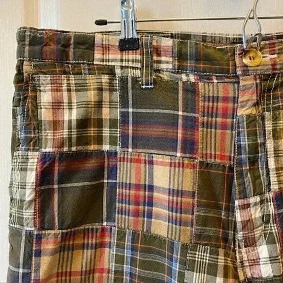 Sonoma Men’s Shorts Flat Front Chino Shorts Cotton Tan Green Blue Plaid Size 36 - Picture 5 of 16